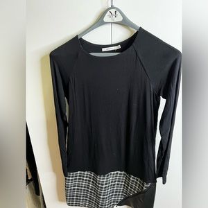 Black dress with hem details of plaid & pleather!